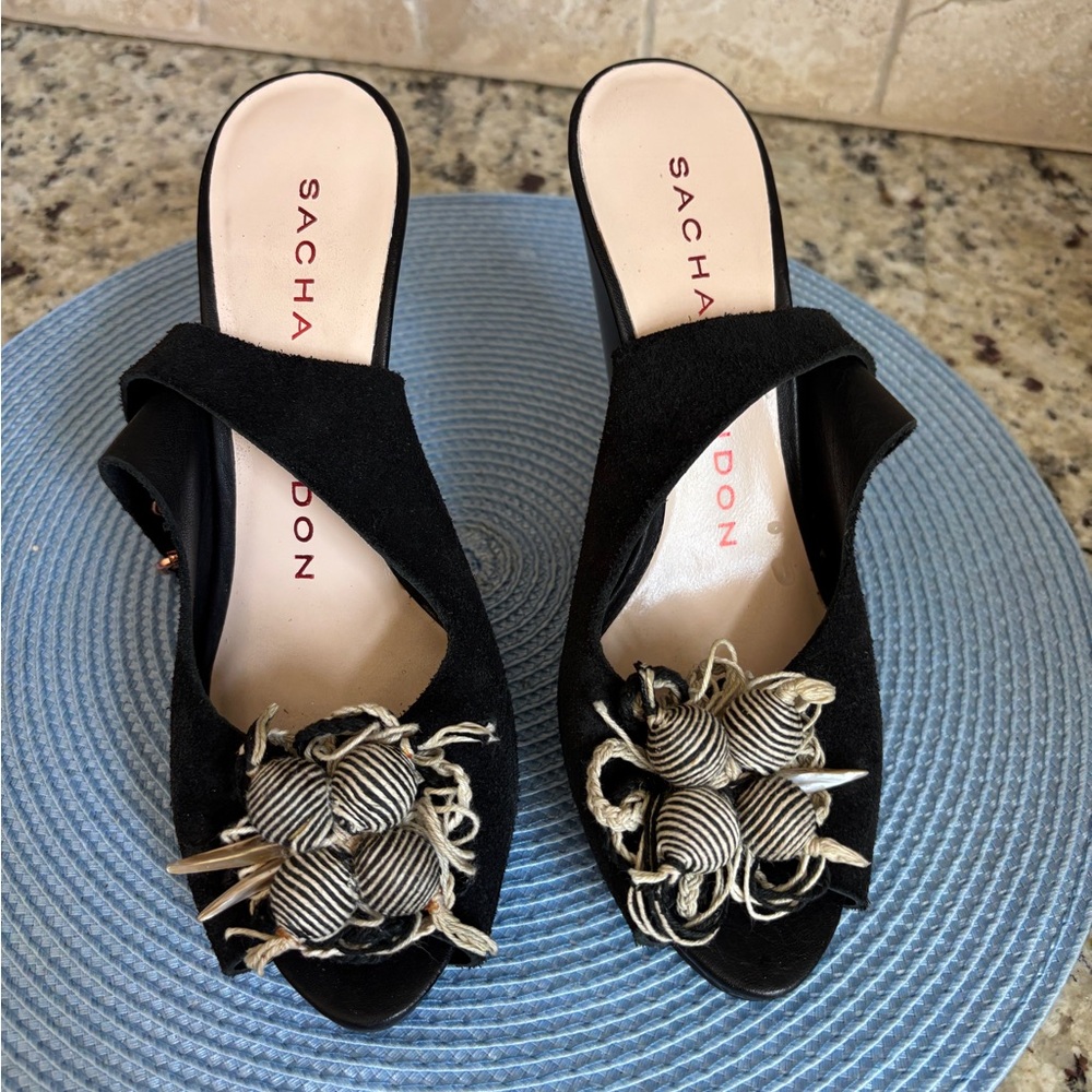 Sacha London Black Mules with Decorative Accents